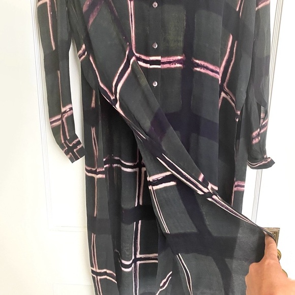 LAURA SIEGEL Moss Grid Silk Button Down Shirt Dress size Small - Picture 3 of 8